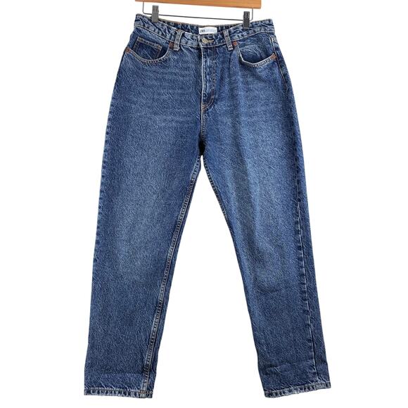 Zara Denim - Zara Tapered Mom Jeans Women's 10 Blue Stone Wash 100% Cotton Vintage Style